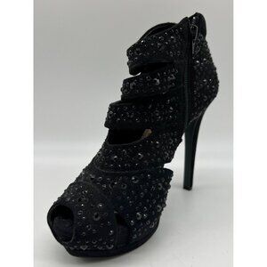 Gianni Bini Women Black Rhinestone Open Toe Heels Booties 6.5M